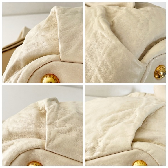 Prada cream beige nappa leather bow tote bag gold hardware - Picture 5 of 14
